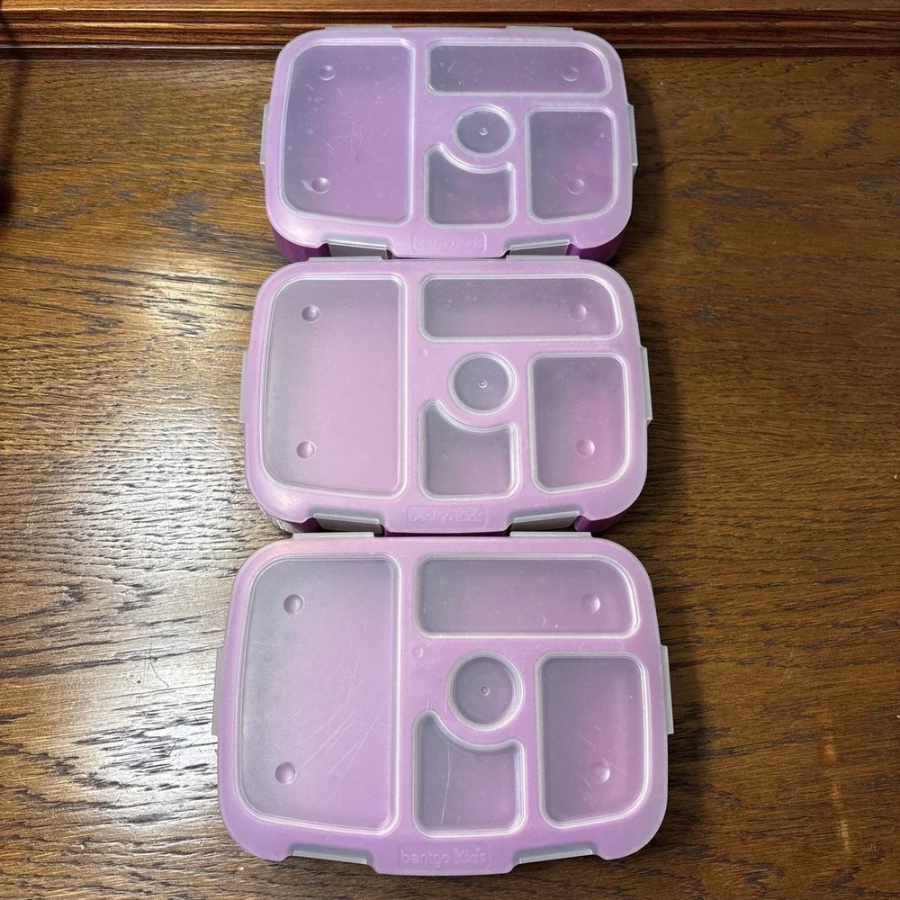 Lot Of 3 Bentgo Kids Purple Lunch Tray Containers Transparent Covers Bento Box
